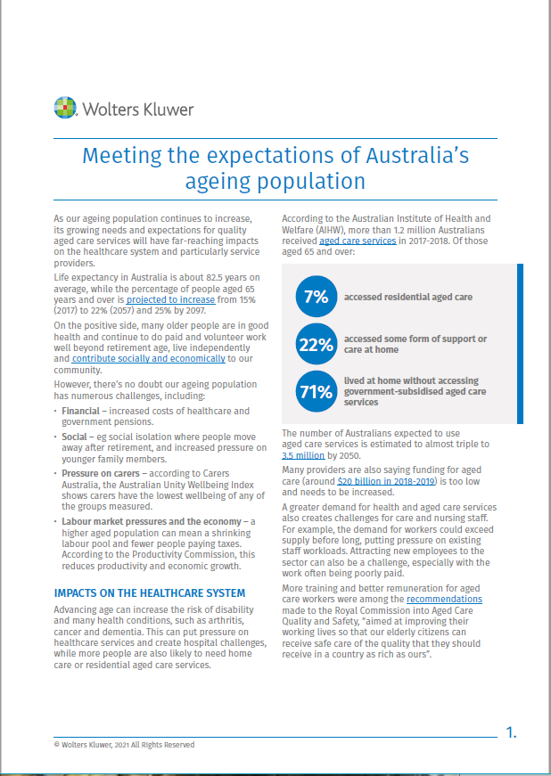 Meeting expectations of Australia's ageing population article