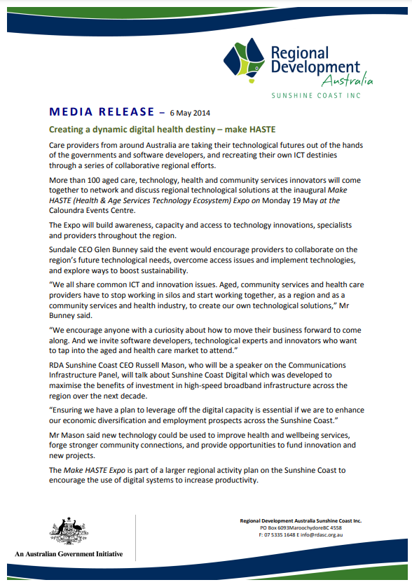 Regional Development Australia media release